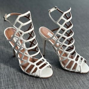 White Leather Caged Steve Madden Stilettos Size 5.5